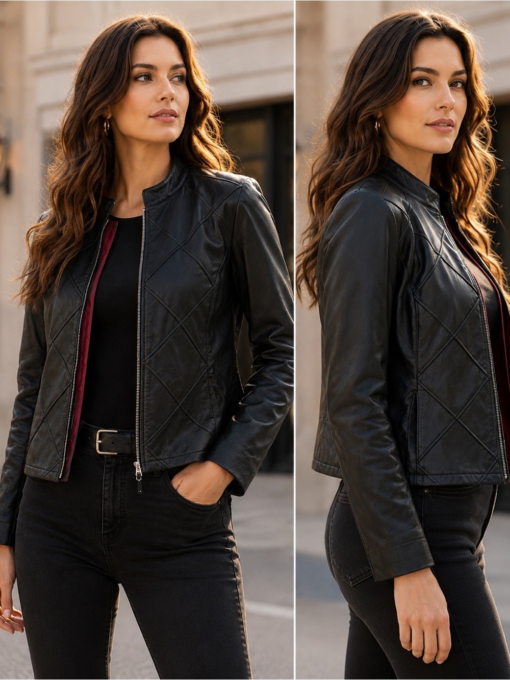 Mossimo Supply Co. Black Leather Zip Jacket with Red Lining size Medium